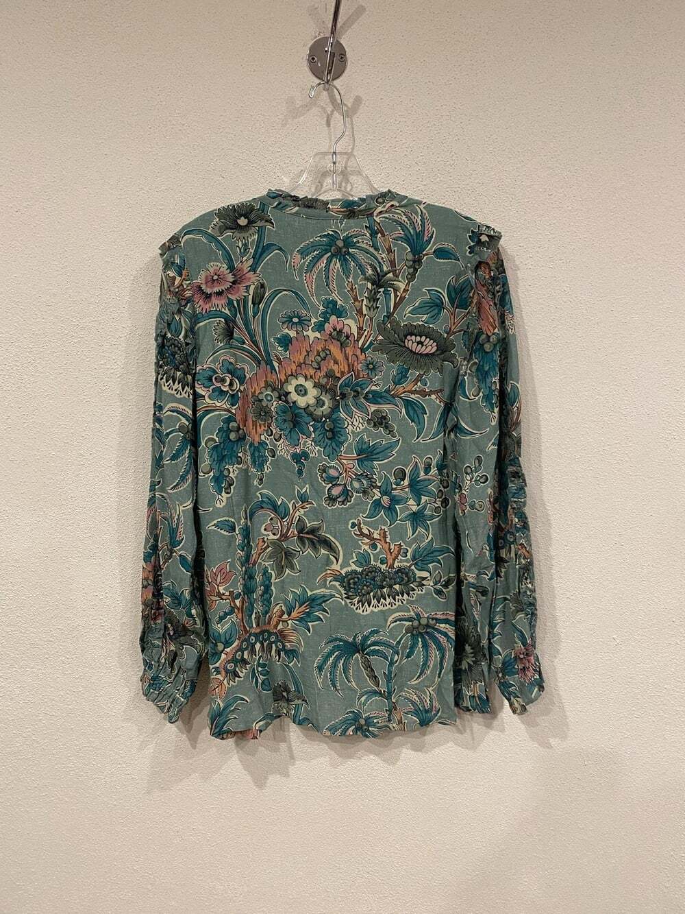 Spartina 449 Wilenna Blouse Womens M Green Floral V Neck Long Sleeve Boho Top - Picture 5 of 5